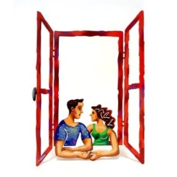 David Gerstein Signed Sculpture - Window with Couple